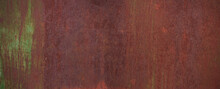 Panoramic Grunge Rusted Metal Texture, Rust And Oxidized Metal Background, Banner. Old Metal Iron Panel