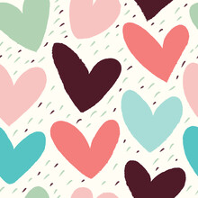 Seamless Background Of Hearts In Pastel Colors. Great For Baby, Valentine's Day, Mother's Day, Wedding, Scrapbook, Surface Textures.