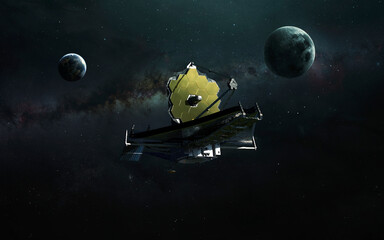 Wall Mural - The James Webb telescope prepares to enter orbit. JWST launch art. Elements of image provided by Nasa