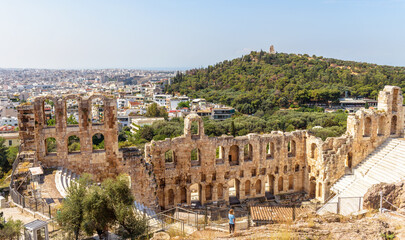 Wall Mural - Panorama of Odeon of Herodes Atticus, Athens, Greece. Ancient Greek ruins view from Acropolis..