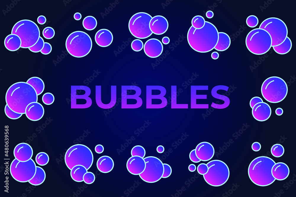 Set of Bubbles icon. Soap foam, fizzy drink, oxygen bubble pictogram ...