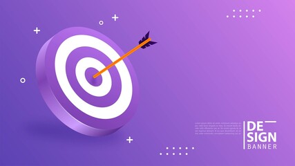 Poster - Archery target with arrows archer sport game competition with purple colour background.