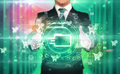 Poster - Businessman holding technology icon concept