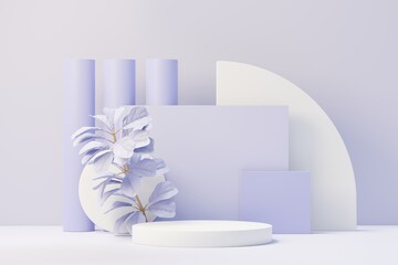 3d render of Beauty podium with Very Peri color of the year 2022 design for product presentation and advertising. Minimal pastel sky and Dreamy land scene. Romance concept.