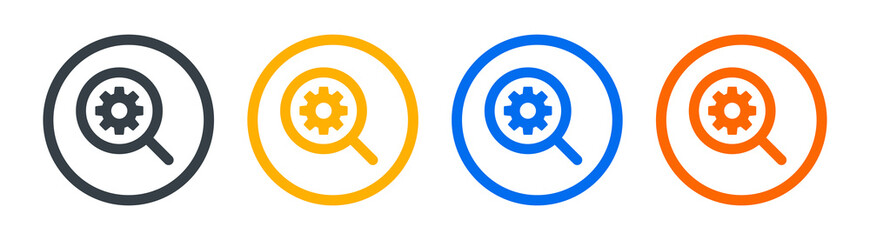 Aufkleber - Search icon. Magnifying glass with cogwheel icon. Engineering inspection concept.