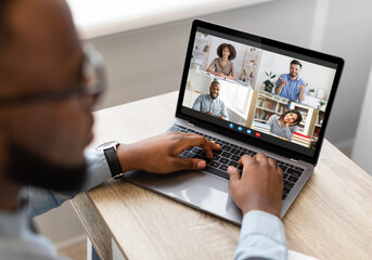 Aufkleber - Remote Meeting. Black Man Having Group Video Call With Collagues