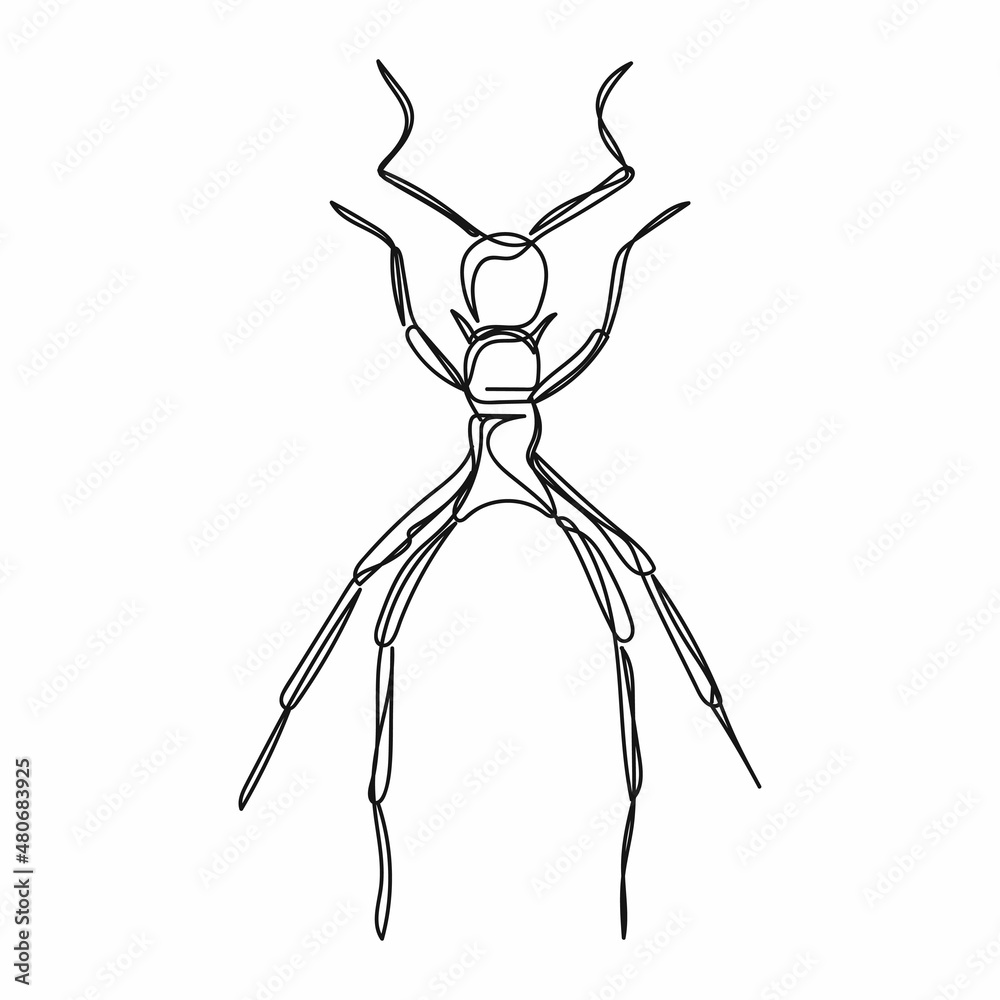 Continuous one simple single abstract line drawing of ant icon in ...