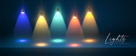 Wall Mural - colrful spotlight and empty scene. light effect presentation design. showcase element.