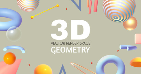 Poster - Abstract 3D geometric render background. Realistic minimal space