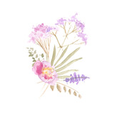 Fototapeta Lawenda - Delicate bouquet of wild flowers. Watercolor illustration for background.
