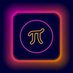 Poster - Glowing neon line Pi symbol icon isolated on black background. Colorful outline concept. Vector