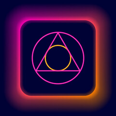 Poster - Glowing neon line Triangle math icon isolated on black background. Colorful outline concept. Vector