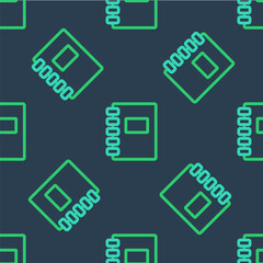 Poster - Line Notebook icon isolated seamless pattern on blue background. Spiral notepad icon. School notebook. Writing pad. Diary for school. Vector