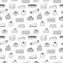 Cakes Seamless Pattern, Hand Drawing Sketch