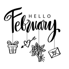 Wall Mural - Hello February hand lettering. Greeting card