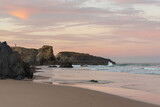 Fototapeta Morze - Pink sunrise at Praia do Espingardeiro