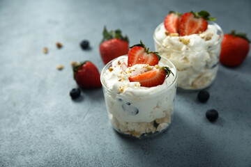 Wall Mural - Homemade yogurt dessert with strawberry