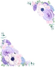 美しい白いアネモネと薄紫色のバラとピンクの桜の水彩画招待状フレームベクターイラスト