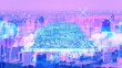 © dodotone - Futuristic hologram city in cyber punk theme color in metaverse technology.