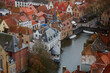 High angle landscape in the historic city centre of Bruges in Belgium