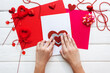 Valentines day background. Valentine card with heart. DIY for kids.