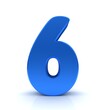 6 six number blue numeral sign figure digit 3d isolated on white