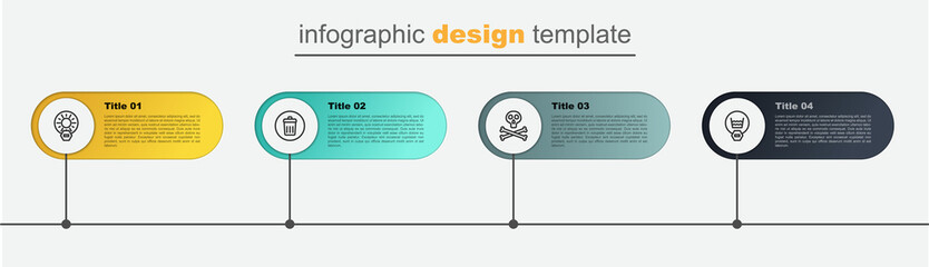 Wall Mural - Set line Delicate wash, Bones and skull warning, Trash can and No direct sunlight. Business infographic template. Vector