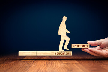 Wall Mural - Coach motivate to leave comfort zone and take an opportunity for personal growth