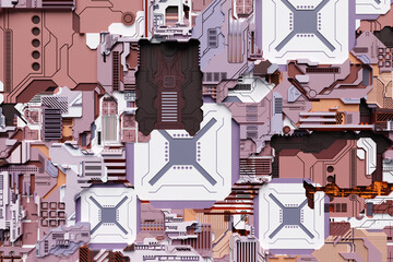 Aufkleber - 3d illustration close-up of a military technological upholstery made of metal, a pattern in the form of a metal, technological coating of a spacecraft or robot