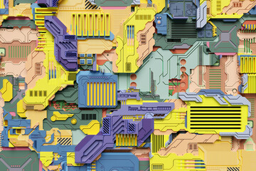 Poster - 3d illustration of a pattern in the form of a metal, technological plating of a spaceship or a robot