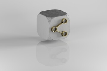 Poster - Share icon. Yellow Golden Share symbol on stone cube and white background. 3d rendering illustration. Background pattern for design.