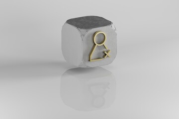 Poster - User remove  icon. Yellow Golden User symbol on stone cube and white background. 3d rendering illustration. Background pattern for design.