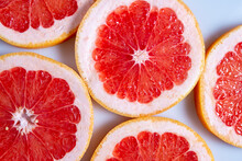 Sliced Pieces Of Grapefruit. Close-up.