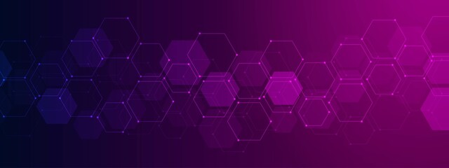 Poster - Vector neon background. A pattern of geometric shapes, hexagons. Poster lines dots, cells, honeycombs. Banner of medicine, technology, landing pages of websites.