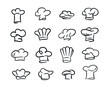 Set of vintage chef and cook hats in doodle stile hand drown
