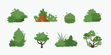 Bush Landscape Icon Set, Vector Illustration, Flat Design.
