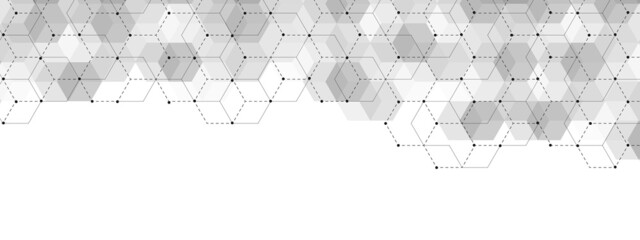 Poster - Vector background cubes. Poster design with geometric shapes, honeycombs, grid. Texture of lines, dots, hexagonal pattern. Information cells. Mobile network. Digital communication. Social networks.