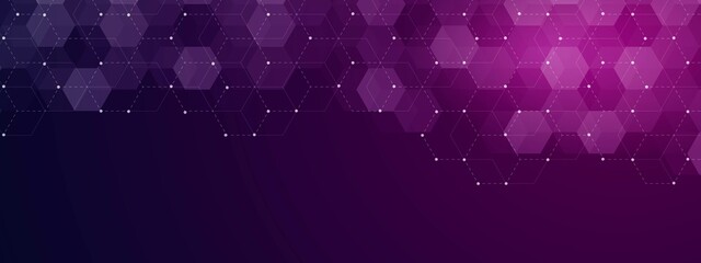 Poster - Vector background cubes. Poster design with geometric shapes, honeycombs, grid. Texture neon lines, dots, hexagonal pattern. Information cells. Mobile network. Digital communication. Social networks.