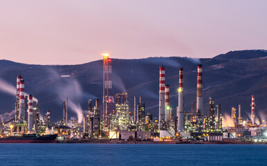 TUPRAS (Turkish Petroleum Refineries Corporation) in Izmit, Kocaeli, Turkey. TUPRAS facilities sunset view.