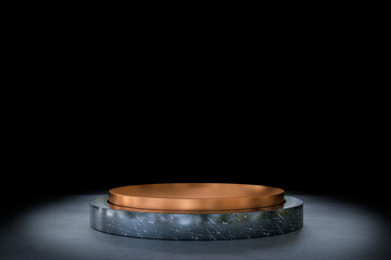 Poster - Black marble stand with golden details for product presentation. 3d render
