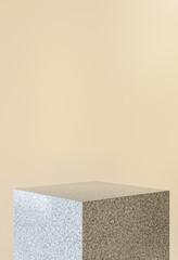 Poster - 3d illustration. Minimal scene with a empty podium on an beige background.