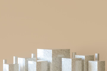 Poster - 3d render. Many marble cubic podiums on an isolated background
