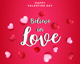 believe in love lettering with red and pink hearts ornament