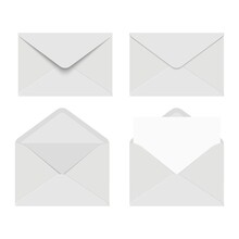 Set Of White Envelopes. Opened And Closed. Vector Illustration.