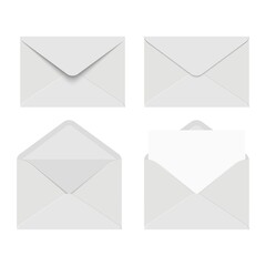 Wall Mural - Set of white envelopes. Opened and closed. Vector illustration.