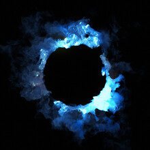 Electric Blue Ring. Explosive Colored Gases On Black Background. Perfect For Text Or Logo Placement. 