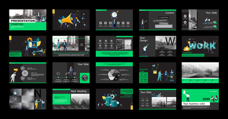Graphic Design Project Presentation, powerpoint. Infographic Slide Template. For use in Flyer, SEO. Webinar Landing Page Template, Website Design, Banner. A team of people creates a business, teamwork