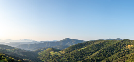 panoramic view of mountains at sunrise from o cebreriro in pedrafita de cebreiro in lugo, spain at s