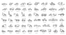 Construction Vehicles And Agricultural Machinery. Industrial Transport Vector Icons