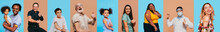 Coronavirus Vaccination Campaign Banner, Several Portraits Of Diverse People Getting Vaccinated Against Covid-19 And Showing Prouply The Injection Plaster